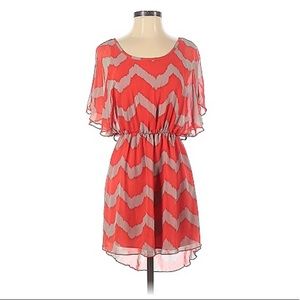 Orange gray design short sleeve dress K